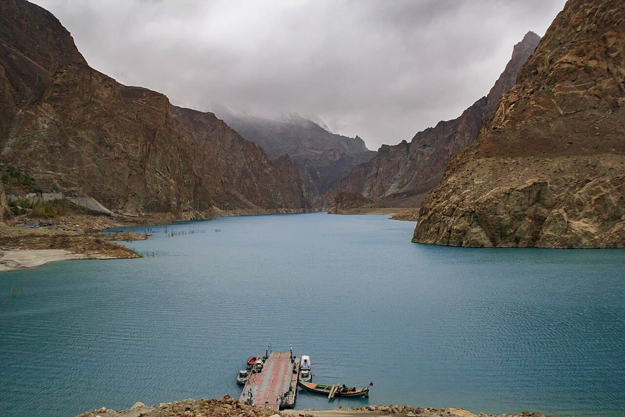 Illustrative photograph of Attabad Lake beside the Karakoram Highway.