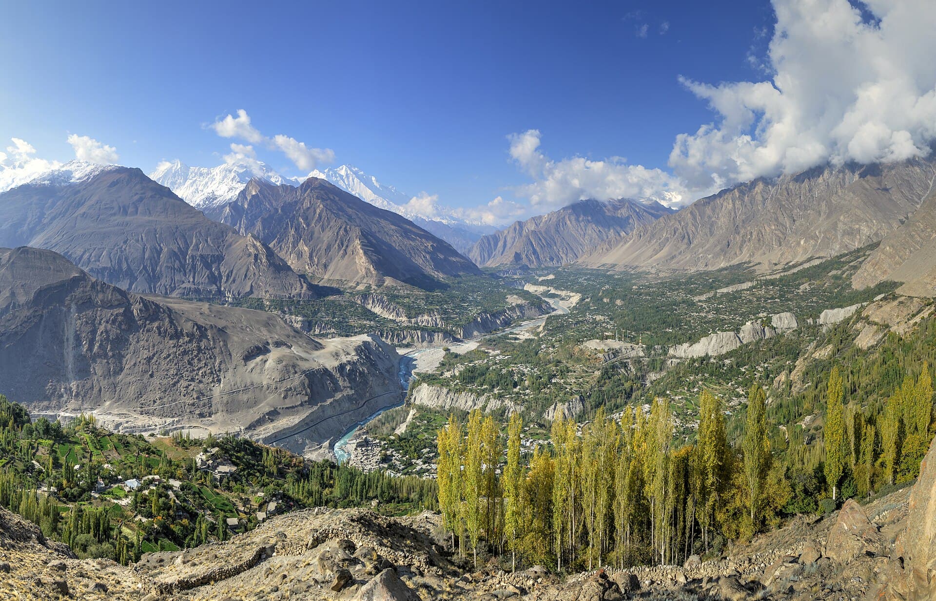 Illustrative photograph of Hunza Valley from Eagle’s Nest, with terraced slopes and high peaks.